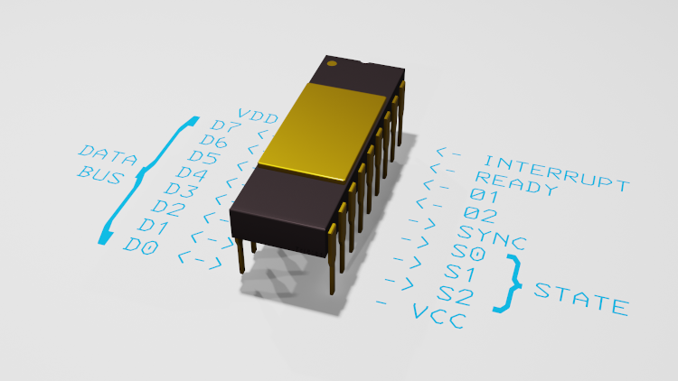 Image de synthèse d'un 8008 avec brochage.